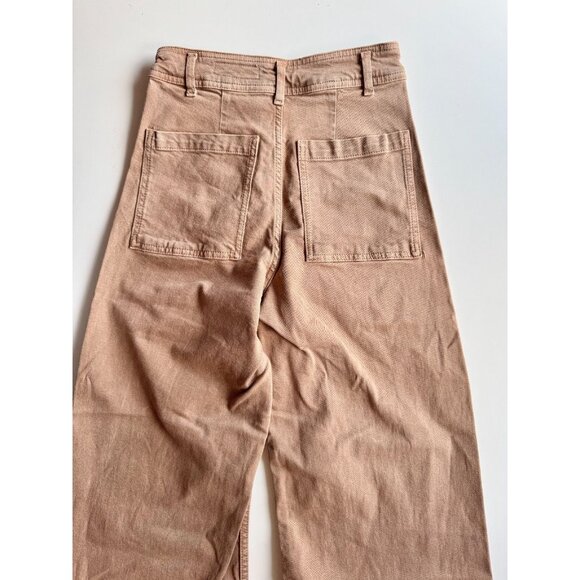 ZARA Marine Straight Tan Stretch Denim High Waisted Wide Leg Jeans, Size 4/26 - Picture 6 of 15
